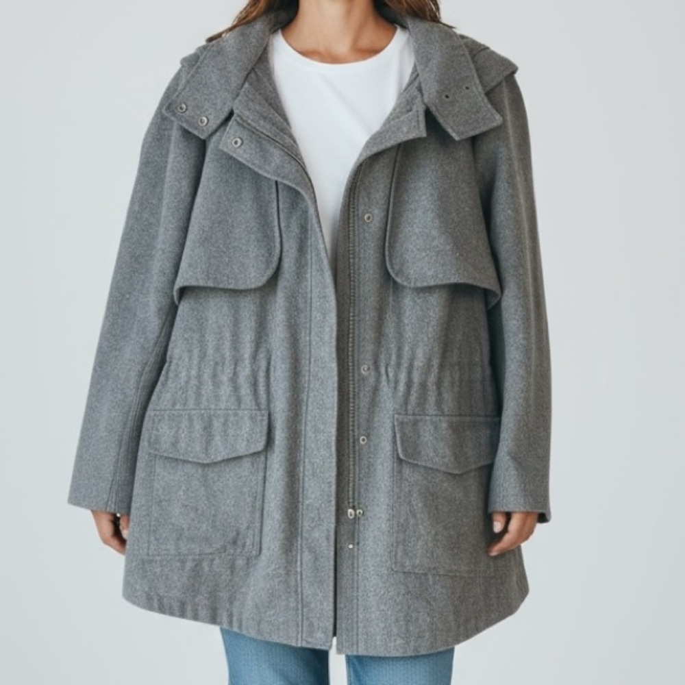Torrid Gray Wool Blend Caped Pea Coat Size 1 Removable Hood & Liner
